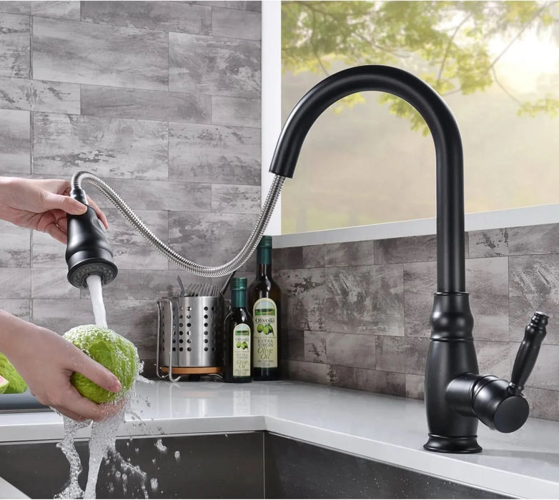 Commercial Black Kitchen Faucet with Pull out Sprayer, Single Handle Single Lever Kitchen Sink Faucet- DTY Store