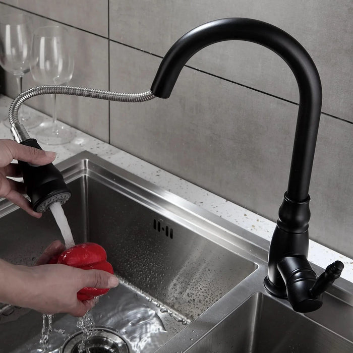 Commercial Black Kitchen Faucet with Pull out Sprayer, Single Handle Single Lever Kitchen Sink Faucet - DTY Store
