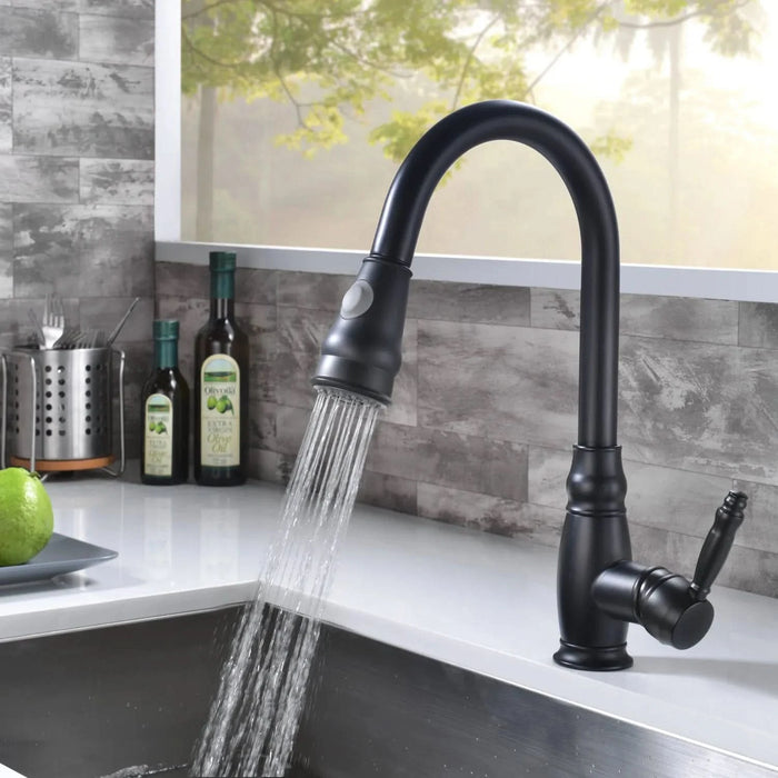 Commercial Black Kitchen Faucet with Pull out Sprayer, Single Handle Single Lever Kitchen Sink Faucet- DTY Store