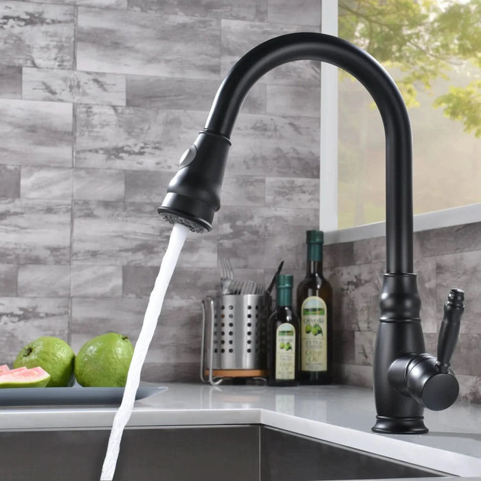 Commercial Black Kitchen Faucet with Pull out Sprayer, Single Handle Single Lever Kitchen Sink Faucet - DTY Store