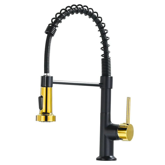 Commercial Black and Gold Kitchen Faucet with Pull Down Sprayer, Single Handle Single Lever Kitchen Sink Faucet- DTY Store