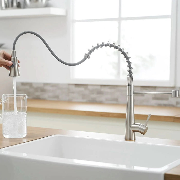 Commercial Brushed Nickel Kitchen Faucet with Pull out Sprayer, Single Handle Single Lever Kitchen Sink Faucet - DTY Store