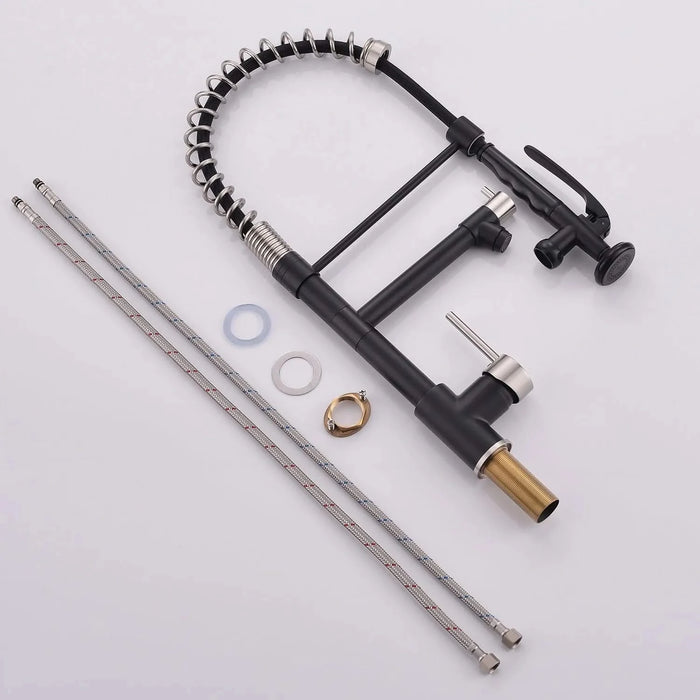 Commercial Kitchen Faucet Pull Down Sprayer Black and Nickel,Single Handle Kitchen Sink Faucet Default -DTYStore