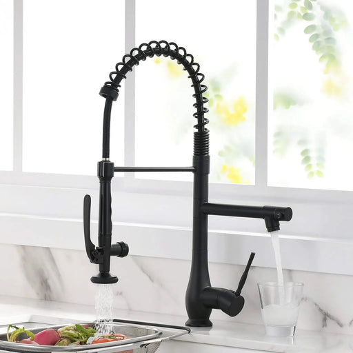 Commercial Kitchen Faucet Pull Down Sprayer Black and Nickel,Single Handle Kitchen Sink Faucet Default -DTYStore