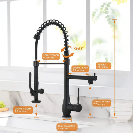 Commercial Kitchen Faucet Pull Down Sprayer Black and Nickel,Single Handle Kitchen Sink Faucet Default -DTYStore