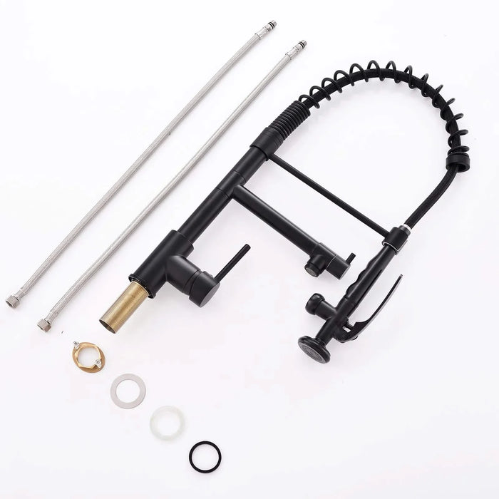 Commercial Kitchen Faucet Pull Down Sprayer Black and Nickel,Single Handle Kitchen Sink Faucet Default -DTYStore