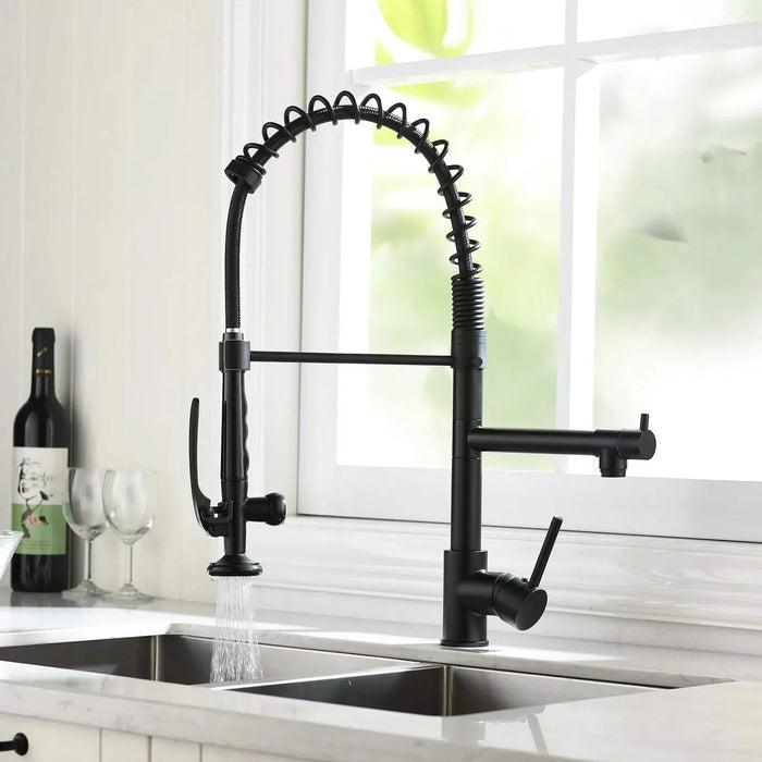 Commercial Kitchen Faucet Pull Down Sprayer Black and Nickel,Single Handle Kitchen Sink Faucet Default -DTYStore