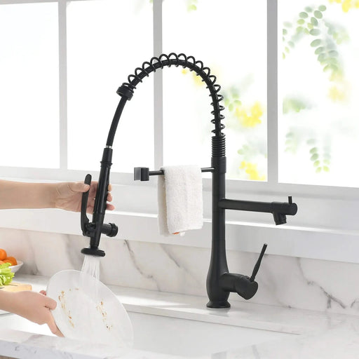 Commercial Kitchen Faucet Pull Down Sprayer Black and Nickel,Single Handle Kitchen Sink Faucet Default -DTYStore