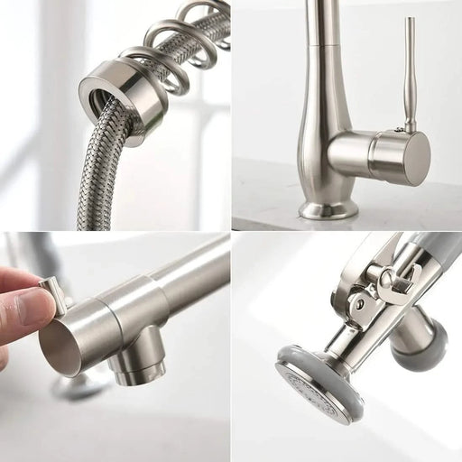 Commercial Kitchen Faucet Pull Down Sprayer Brushed Nickel Single Handle Kitchen Sink Faucet Default -DTYStore