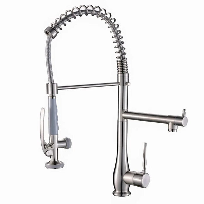 Commercial Kitchen Faucet Pull Down Sprayer Brushed Nickel Single Handle Kitchen Sink Faucet Default -DTYStore