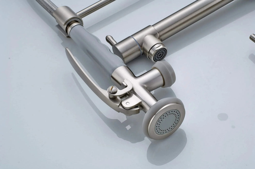 Commercial Kitchen Faucet Pull Down Sprayer Brushed Nickel Single Handle Kitchen Sink Faucet Default -DTYStore