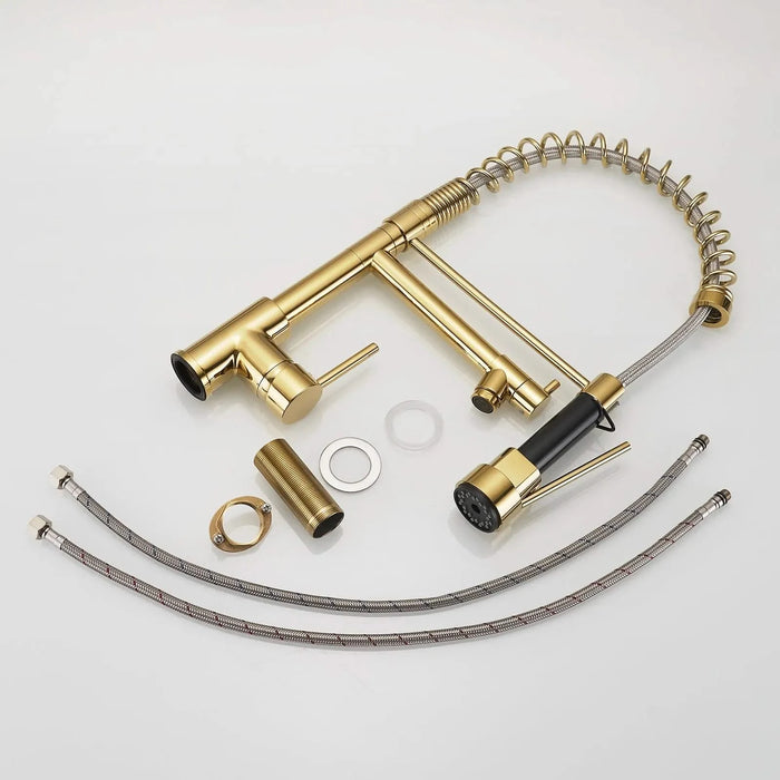 Commercial Kitchen Faucet with Pull Down Sprayer, Single Handle Single Lever Kitchen Sink Faucet Gold Faucet Default -DTYStore