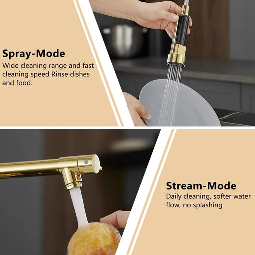 Commercial Kitchen Faucet with Pull Down Sprayer, Single Handle Single Lever Kitchen Sink Faucet Gold Faucet Default -DTYStore