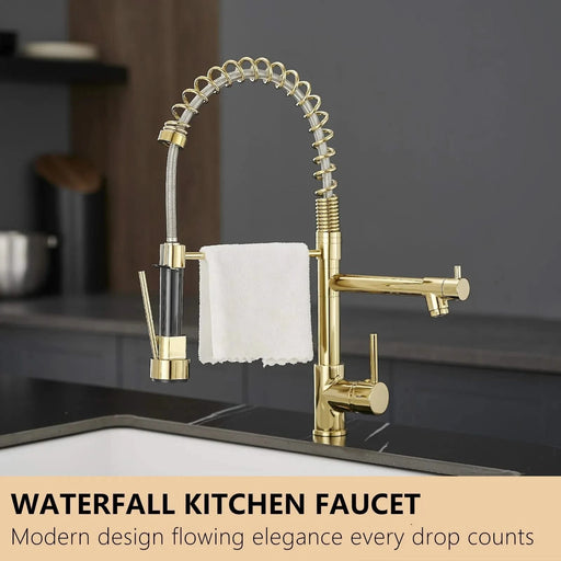 Commercial Kitchen Faucet with Pull Down Sprayer, Single Handle Single Lever Kitchen Sink Faucet Gold Faucet Default -DTYStore