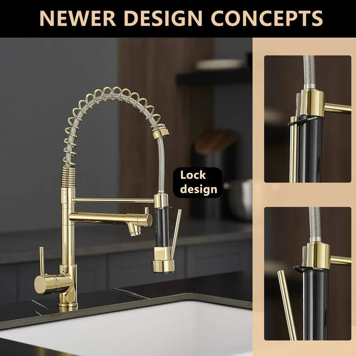 Commercial Kitchen Faucet with Pull Down Sprayer, Single Handle Single Lever Kitchen Sink Faucet Gold Faucet Default -DTYStore