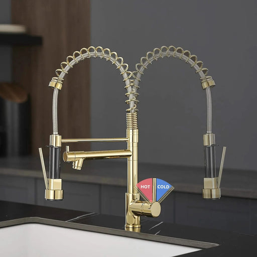Commercial Kitchen Faucet with Pull Down Sprayer, Single Handle Single Lever Kitchen Sink Faucet Gold Faucet Default -DTYStore