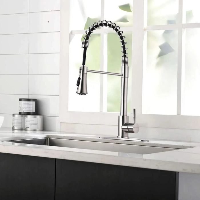 Commercial Kitchen Sink Faucet with Deck Plate Brushed Nickel - DTY Store