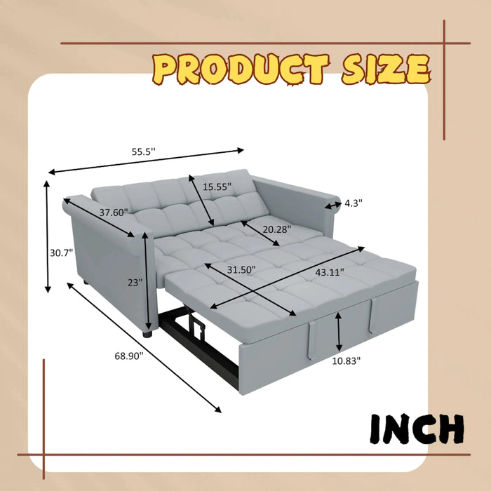 Compact Gray Velvet Loveseat with Trundle-Style Sleeper and Storage Pocket Default -DTYStore