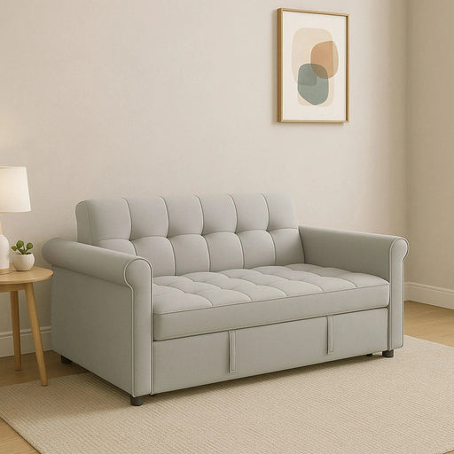 Compact Gray Velvet Loveseat with Trundle-Style Sleeper and Storage Pocket Default -DTYStore