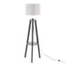Compass Mid-Century Modern Floor Lamp with Shelf in Black Wood, Silver Metal and Grey Linen by LumiSource Default -DTYStore