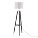 Compass Mid-Century Modern Floor Lamp with Shelf in Black Wood, Silver Metal and Grey Linen by LumiSource Default -DTYStore