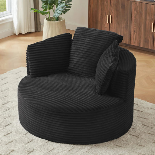 Compressible Corduroy Round Chair with Cushioned Backrest - Modern Comfort Seating for Living Room,Office,Apartment(no swivel) Default -DTYStore