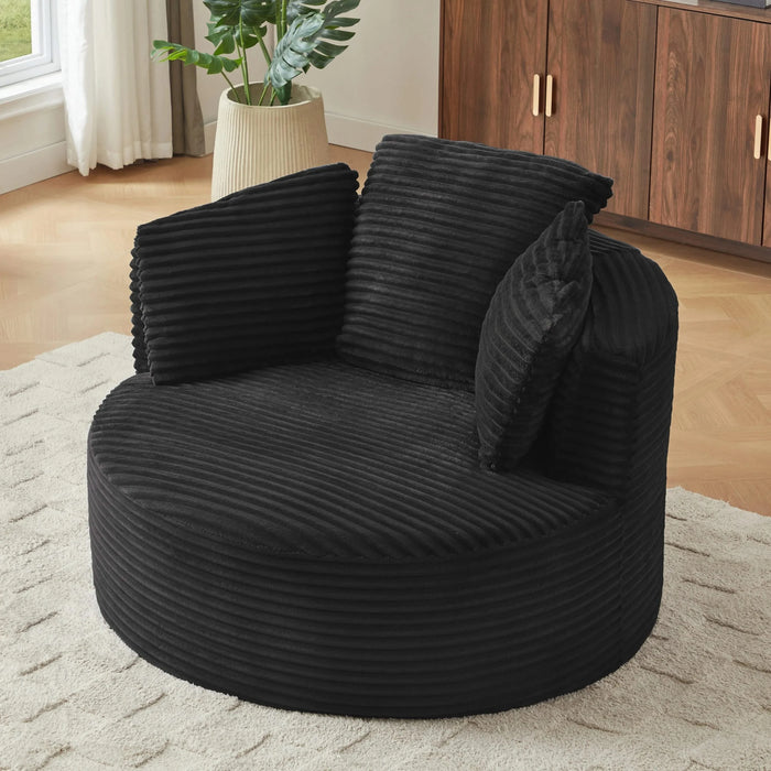 Compressible Corduroy Round Chair with Cushioned Backrest - Modern Comfort Seating for Living Room,Office,Apartment(no swivel) Default -DTYStore