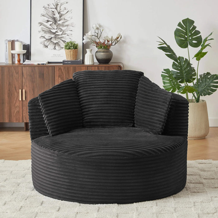 Compressible Corduroy Round Chair with Cushioned Backrest - Modern Comfort Seating for Living Room,Office,Apartment(no swivel) Default -DTYStore