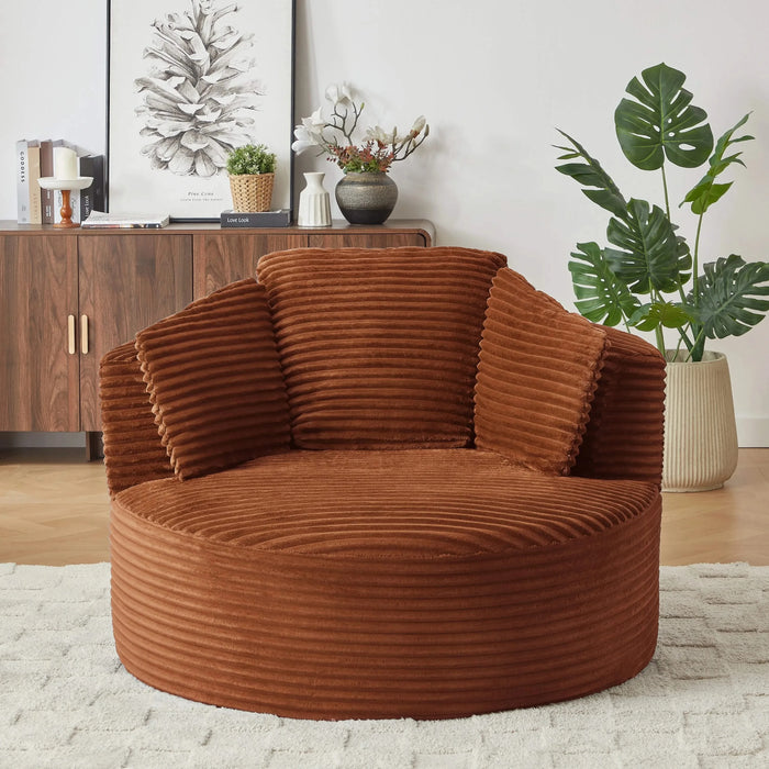 Compressible Corduroy Round Chair with Cushioned Backrest - Modern Comfort Seating for Living Room,Office,Apartment(no swivel) Default -DTYStore