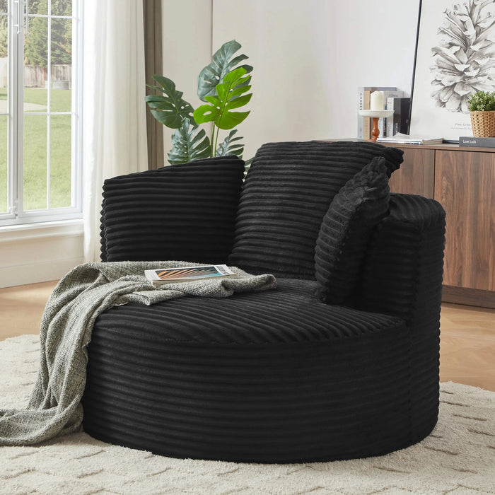 Compressible Corduroy Round Chair with Cushioned Backrest - Modern Comfort Seating for Living Room,Office,Apartment(no swivel) Default -DTYStore