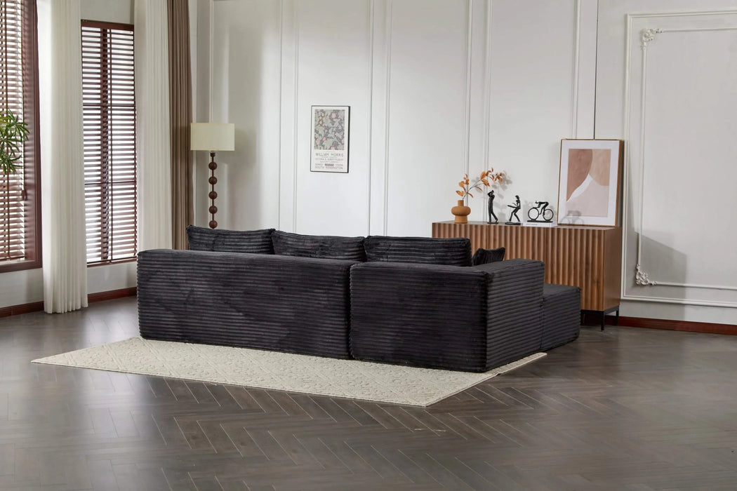 Compression Sectional Couch with Comfy Chaise, Boneless L Shape Sofa with Deep Seat, Minimalist Modular Couches Sleeper for Living Room Bedroom Apartment Lounge,corduroy,Black Default -DTYStore