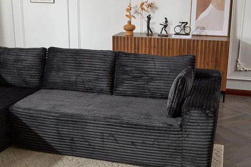Compression Sectional Couch with Comfy Chaise, Boneless L Shape Sofa with Deep Seat, Minimalist Modular Couches Sleeper for Living Room Bedroom Apartment Lounge,corduroy,Black Default -DTYStore
