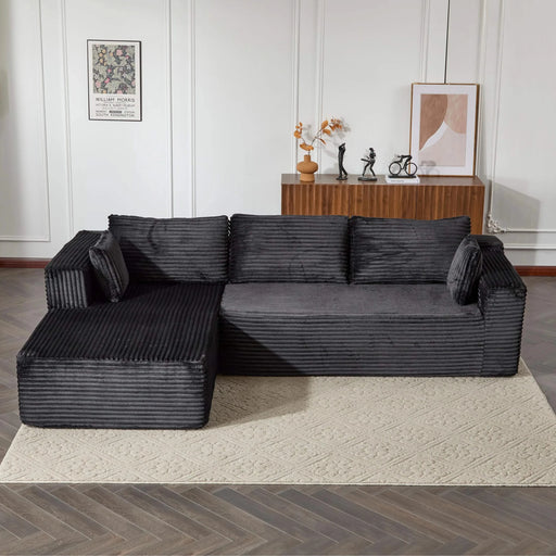 Compression Sectional Couch with Comfy Chaise, Boneless L Shape Sofa with Deep Seat, Minimalist Modular Couches Sleeper for Living Room Bedroom Apartment Lounge,corduroy,Black Default -DTYStore