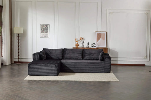 Compression Sectional Couch with Comfy Chaise, Boneless L Shape Sofa with Deep Seat, Minimalist Modular Couches Sleeper for Living Room Bedroom Apartment Lounge,corduroy,Black Default -DTYStore