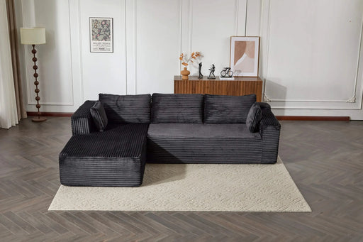 Compression Sectional Couch with Comfy Chaise, Boneless L Shape Sofa with Deep Seat, Minimalist Modular Couches Sleeper for Living Room Bedroom Apartment Lounge,corduroy,Black Default -DTYStore