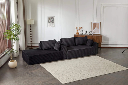 Compression Sectional Couch with Comfy Chaise, Boneless L Shape Sofa with Deep Seat, Minimalist Modular Couches Sleeper for Living Room Bedroom Apartment Lounge,corduroy,Black Default -DTYStore