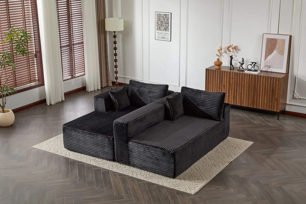 Compression Sectional Couch with Comfy Chaise, Boneless L Shape Sofa with Deep Seat, Minimalist Modular Couches Sleeper for Living Room Bedroom Apartment Lounge,corduroy,Black Default -DTYStore