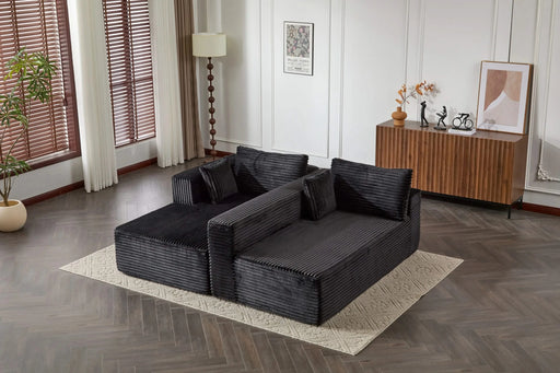 Compression Sectional Couch with Comfy Chaise, Boneless L Shape Sofa with Deep Seat, Minimalist Modular Couches Sleeper for Living Room Bedroom Apartment Lounge,corduroy,Black Default -DTYStore