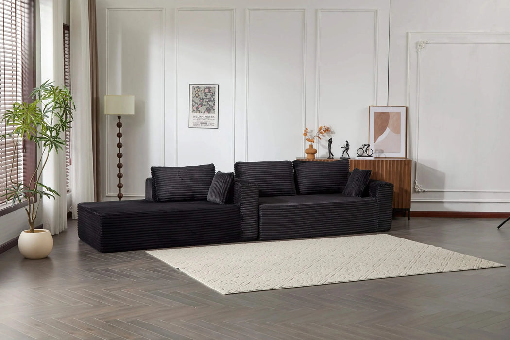 Compression Sectional Couch with Comfy Chaise, Boneless L Shape Sofa with Deep Seat, Minimalist Modular Couches Sleeper for Living Room Bedroom Apartment Lounge,corduroy,Black Default -DTYStore