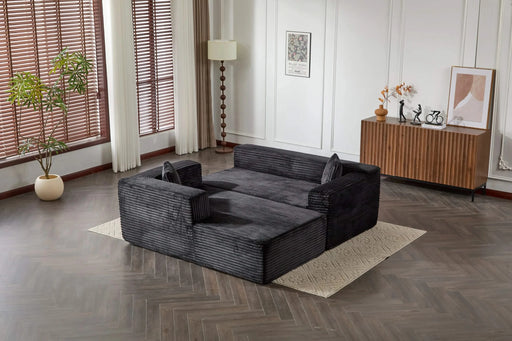 Compression Sectional Couch with Comfy Chaise, Boneless L Shape Sofa with Deep Seat, Minimalist Modular Couches Sleeper for Living Room Bedroom Apartment Lounge,corduroy,Black Default -DTYStore