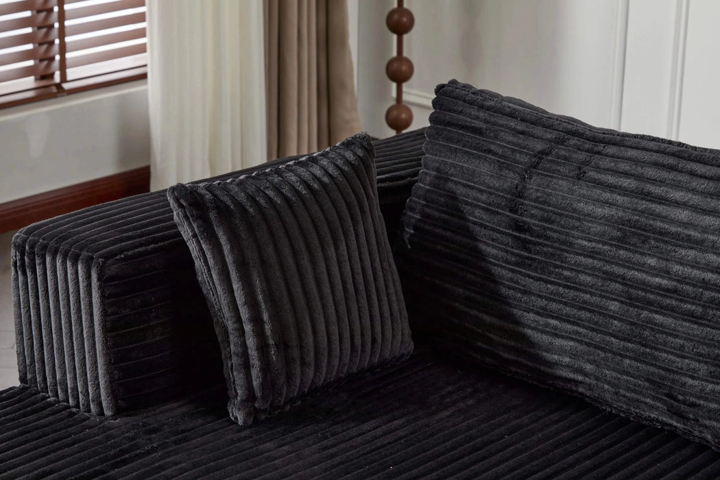 Compression Sectional Couch with Comfy Chaise, Boneless L Shape Sofa with Deep Seat, Minimalist Modular Couches Sleeper for Living Room Bedroom Apartment Lounge,corduroy,Black Default -DTYStore