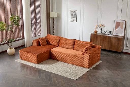 Compression Sectional Couch with Comfy Chaise, Boneless L Shape Sofa with Deep Seat, Minimalist Modular Couches Sleeper for Living Room Bedroom Apartment Lounge,corduroy,Brown Default -DTYStore