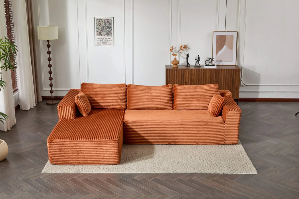 Compression Sectional Couch with Comfy Chaise, Boneless L Shape Sofa with Deep Seat, Minimalist Modular Couches Sleeper for Living Room Bedroom Apartment Lounge,corduroy,Brown Default -DTYStore