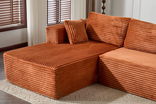 Compression Sectional Couch with Comfy Chaise, Boneless L Shape Sofa with Deep Seat, Minimalist Modular Couches Sleeper for Living Room Bedroom Apartment Lounge,corduroy,Brown Default -DTYStore