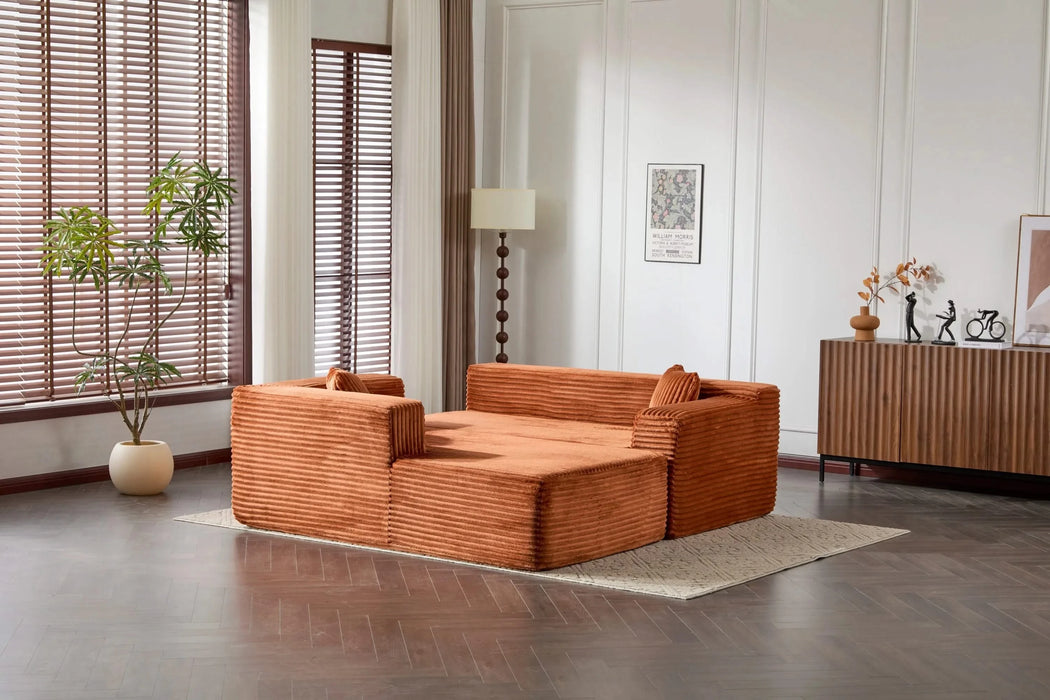 Compression Sectional Couch with Comfy Chaise, Boneless L Shape Sofa with Deep Seat, Minimalist Modular Couches Sleeper for Living Room Bedroom Apartment Lounge,corduroy,Brown Default -DTYStore