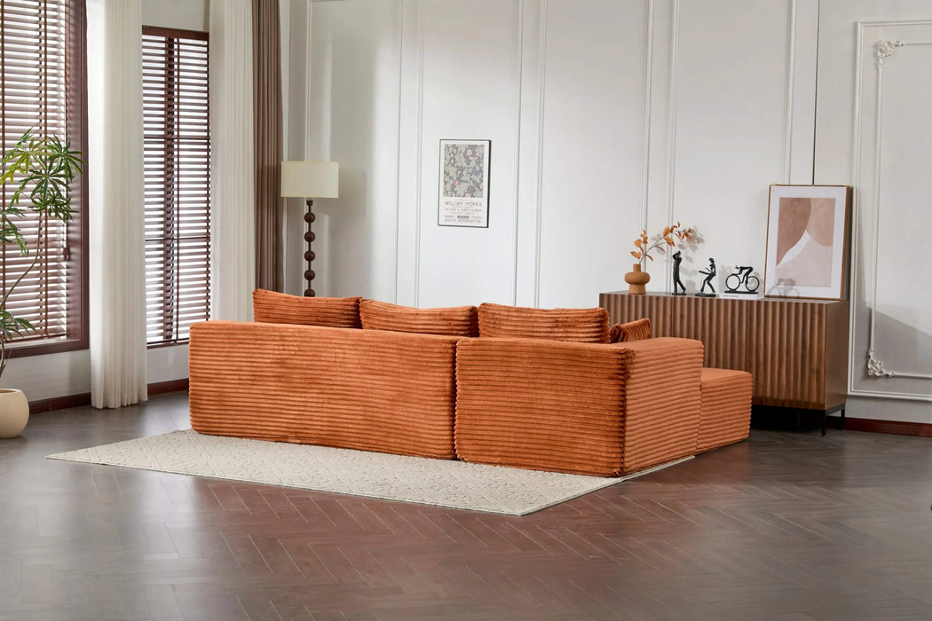 Compression Sectional Couch with Comfy Chaise, Boneless L Shape Sofa with Deep Seat, Minimalist Modular Couches Sleeper for Living Room Bedroom Apartment Lounge,corduroy,Brown Default -DTYStore