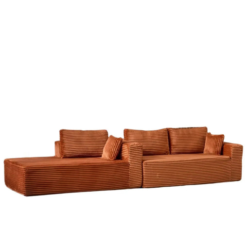 Compression Sectional Couch with Comfy Chaise, Boneless L Shape Sofa with Deep Seat, Minimalist Modular Couches Sleeper for Living Room Bedroom Apartment Lounge,corduroy,Brown Default -DTYStore