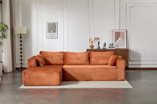 Compression Sectional Couch with Comfy Chaise, Boneless L Shape Sofa with Deep Seat, Minimalist Modular Couches Sleeper for Living Room Bedroom Apartment Lounge,corduroy,Brown Default -DTYStore