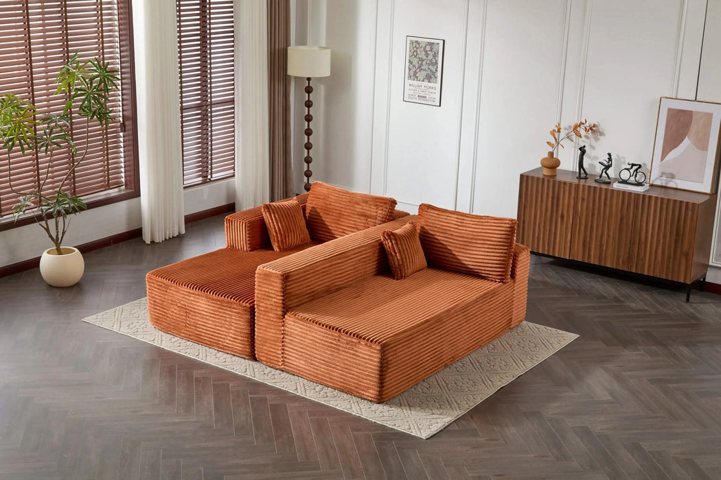 Compression Sectional Couch with Comfy Chaise, Boneless L Shape Sofa with Deep Seat, Minimalist Modular Couches Sleeper for Living Room Bedroom Apartment Lounge,corduroy,Brown Default -DTYStore
