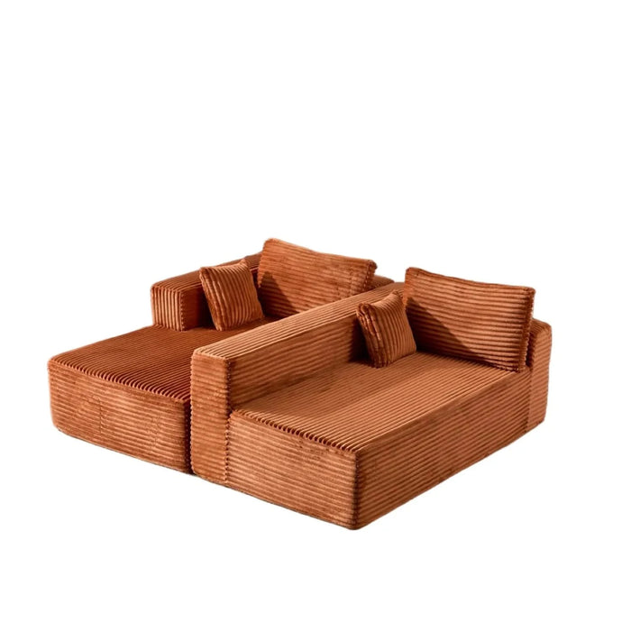 Compression Sectional Couch with Comfy Chaise, Boneless L Shape Sofa with Deep Seat, Minimalist Modular Couches Sleeper for Living Room Bedroom Apartment Lounge,corduroy,Brown Default -DTYStore